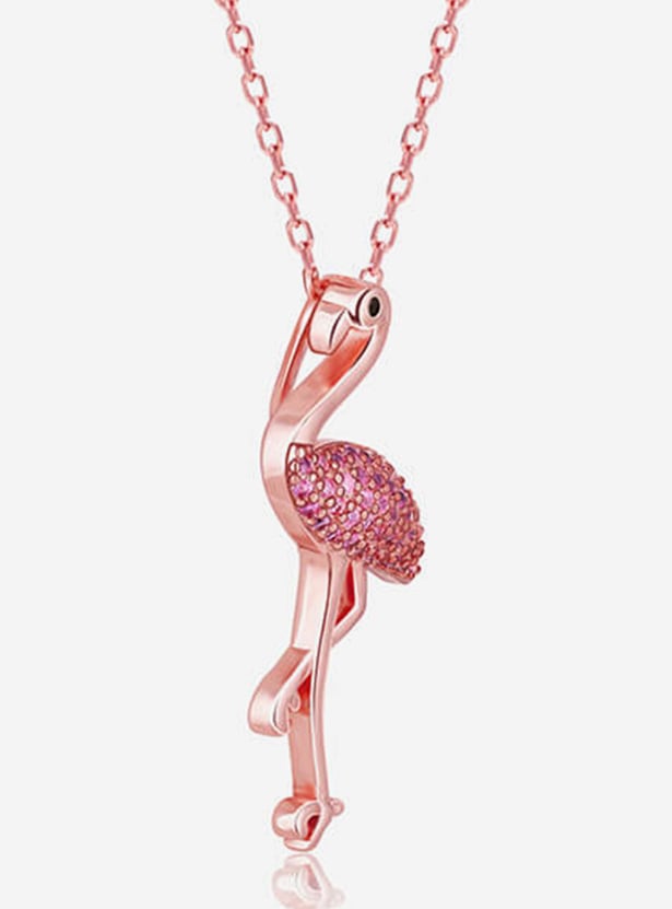 GIVA Sterling Silver Zircon Flamingo Pendant with Link Chain