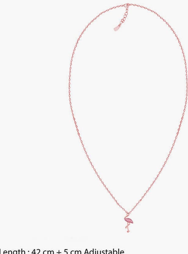 GIVA Sterling Silver Zircon Flamingo Pendant with Link Chain