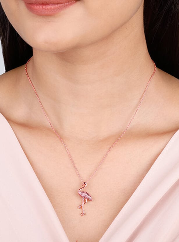 GIVA Sterling Silver Zircon Flamingo Pendant with Link Chain