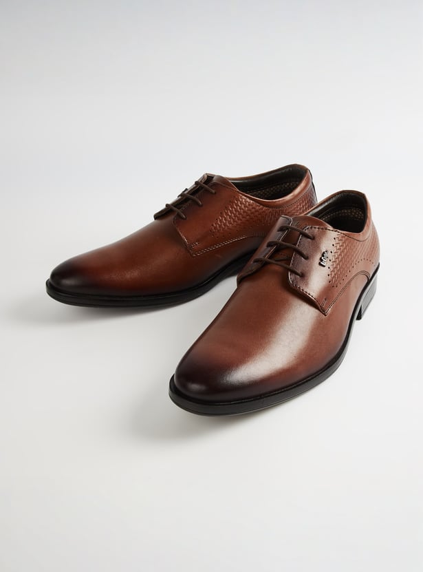 LEE COOPER Chevron Patterned Leather Derby Shoes