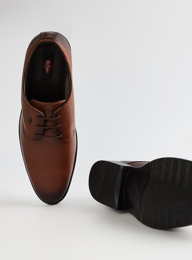 LEE COOPER Chevron Patterned Leather Derby Shoes