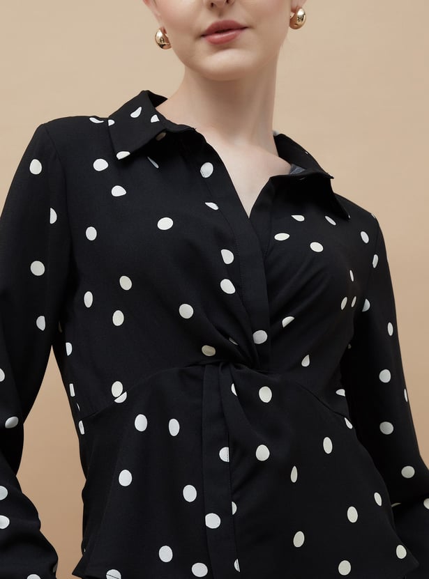 CODE Printed Twisted Shirt Style Top