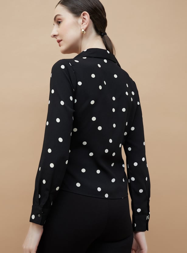 CODE Printed Twisted Shirt Style Top