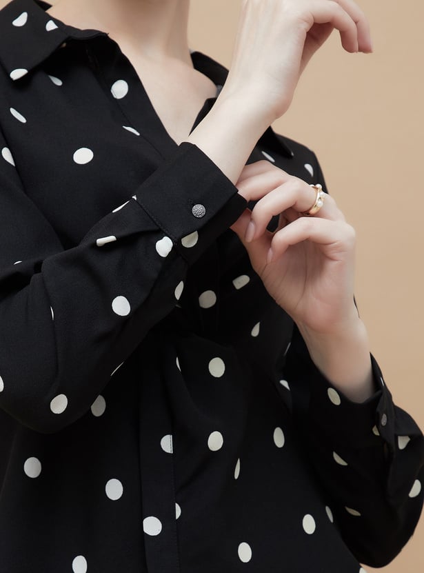CODE Printed Twisted Shirt Style Top