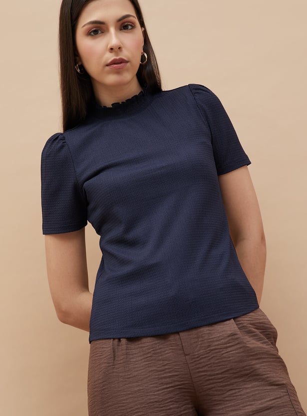 CODE Textured Mock Collar Top