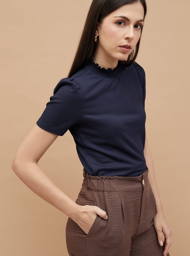 CODE Textured Mock Collar Top