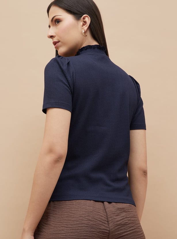 CODE Textured Mock Collar Top