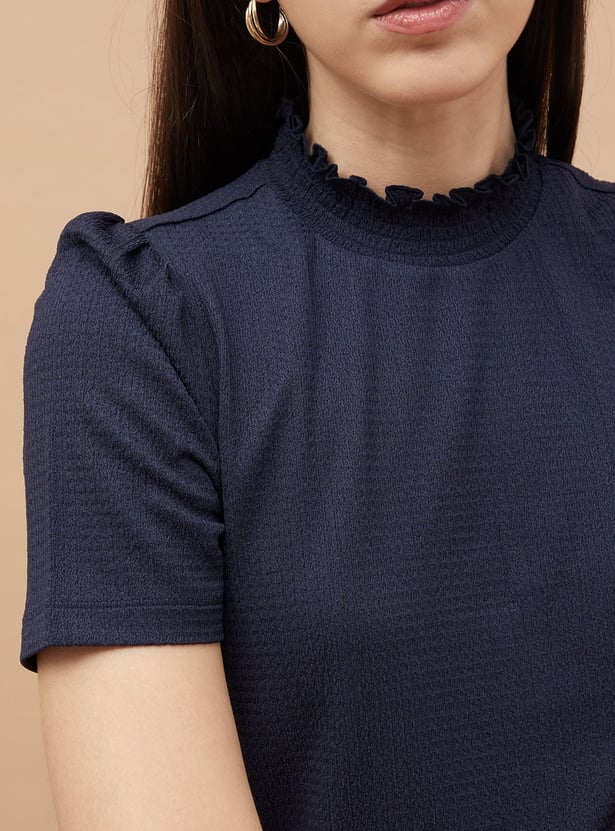 CODE Textured Mock Collar Top