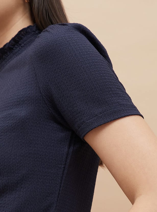 CODE Textured Mock Collar Top
