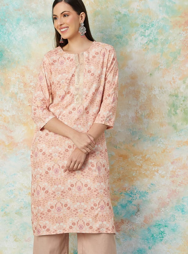 MELANGE Floral Printed Straight Kurta