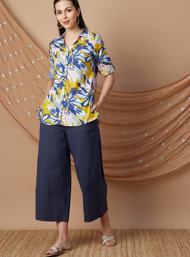 MELANGE Solid Wide Leg Culottes