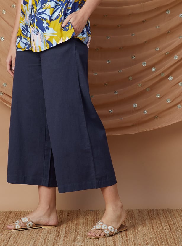 MELANGE Solid Wide Leg Culottes