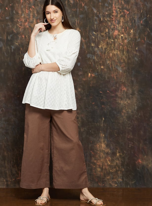 MELANGE Solid Wide Leg Culottes