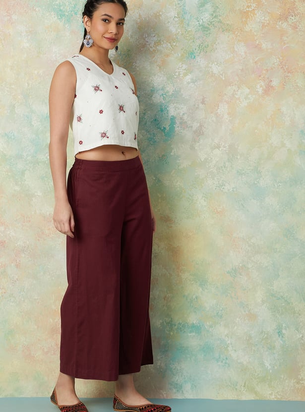 MELANGE Solid Wide Leg Culottes