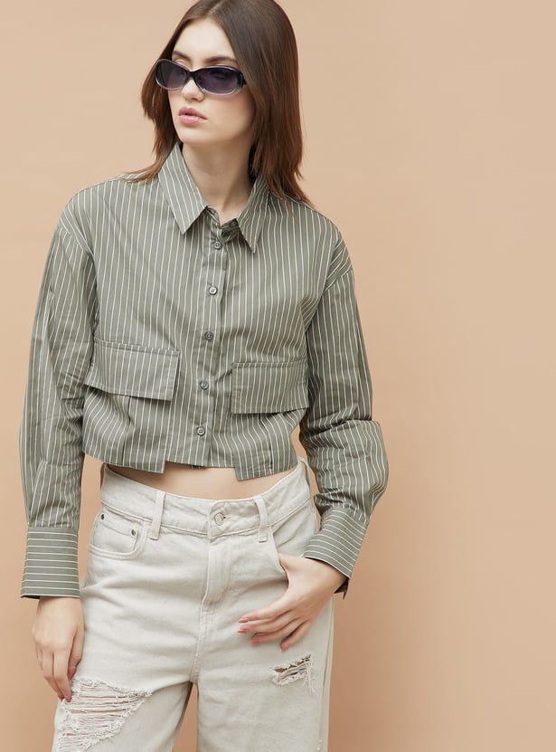 GINGER Striped Crop Shirt