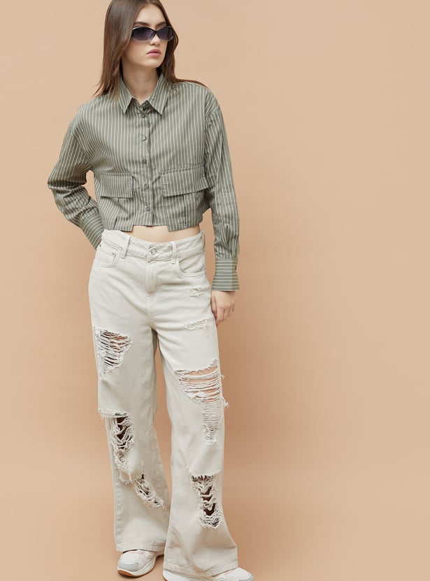 GINGER Striped Crop Shirt