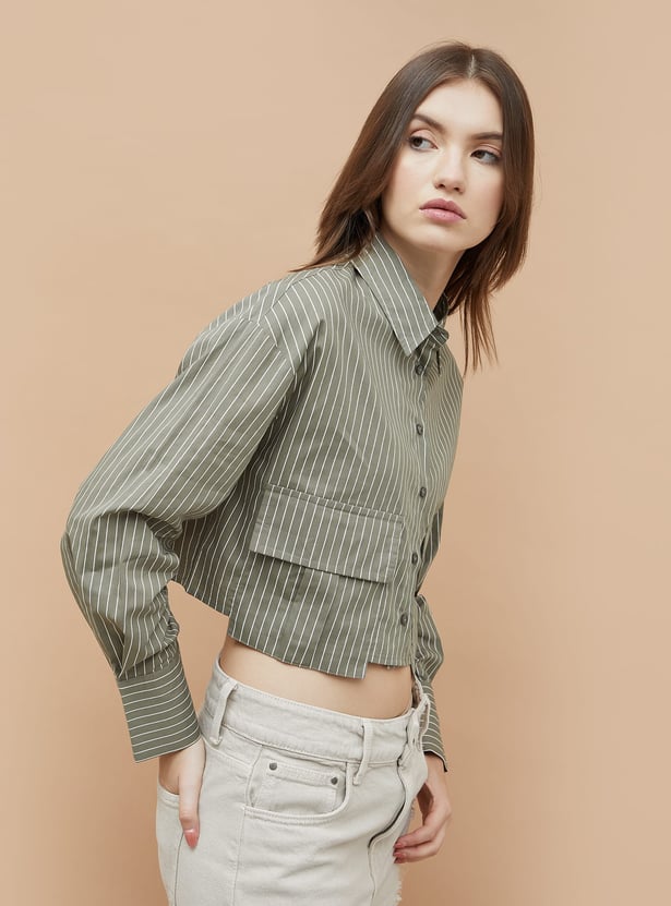 GINGER Striped Crop Shirt
