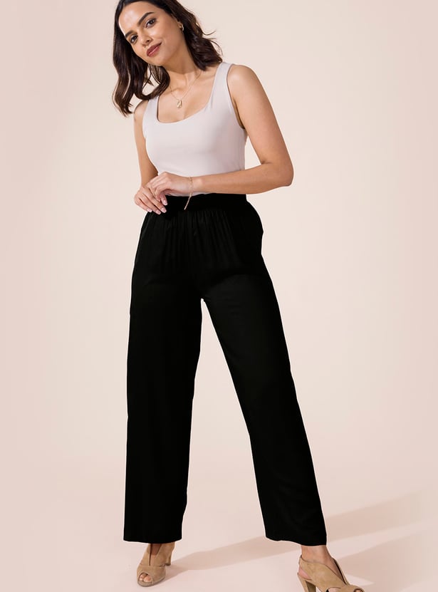 GO COLORS Solid Mid Rise Palazzos