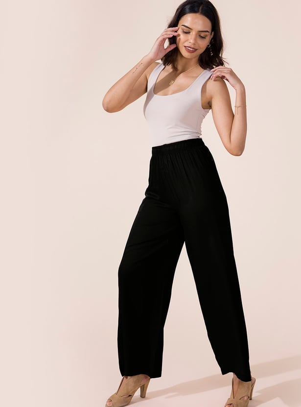 GO COLORS Solid Mid Rise Palazzos