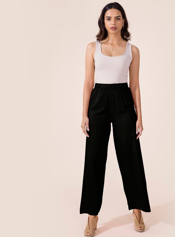 GO COLORS Solid Mid Rise Palazzos