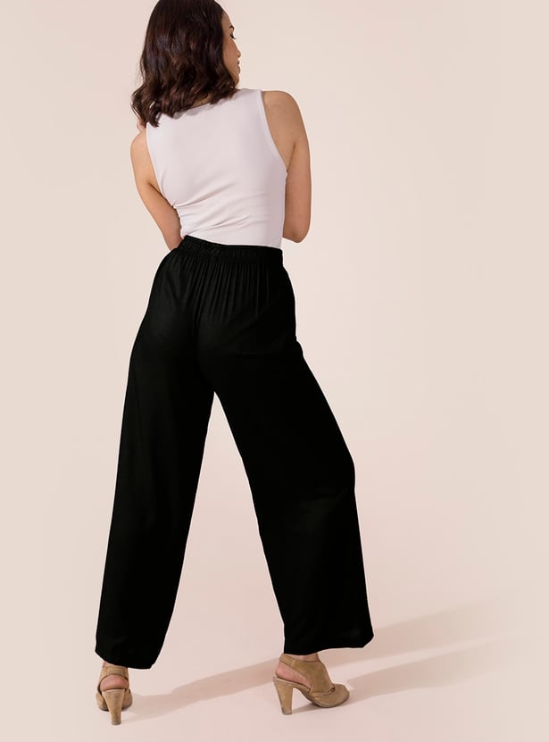 GO COLORS Solid Mid Rise Palazzos