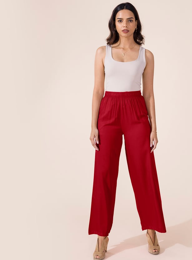GO COLORS Solid Mid Rise Palazzos