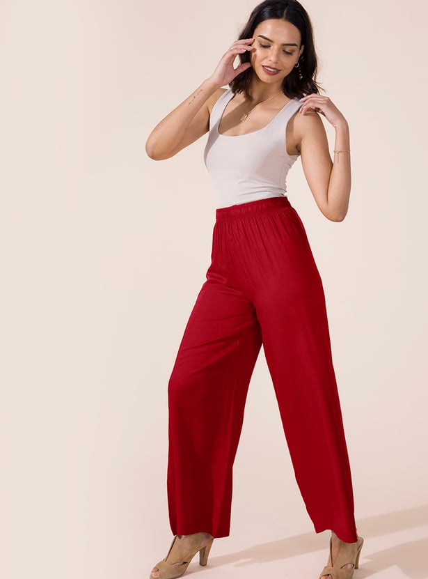 GO COLORS Solid Mid Rise Palazzos