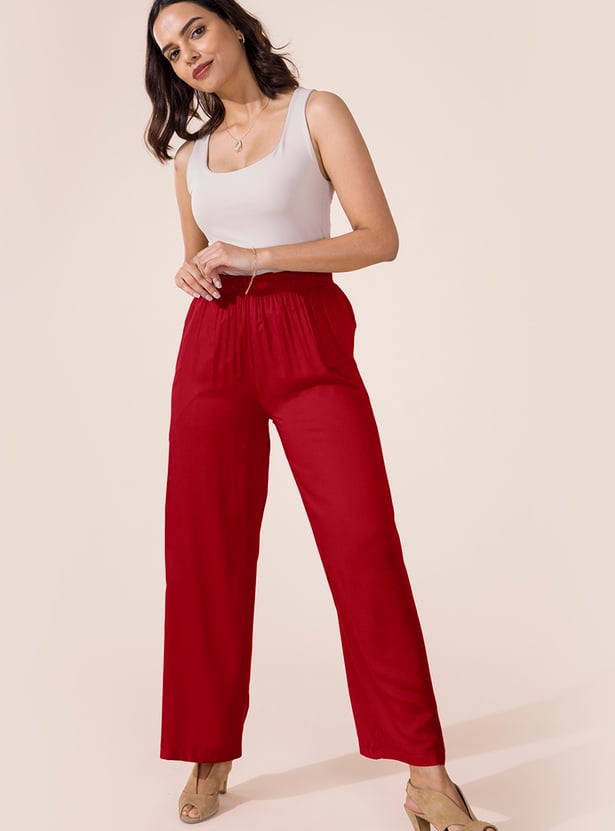 GO COLORS Solid Mid Rise Palazzos