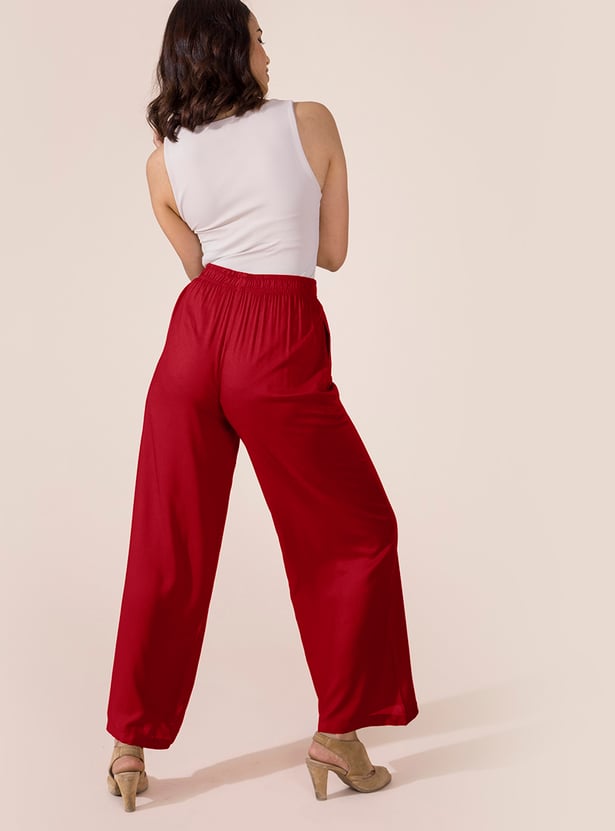 GO COLORS Solid Mid Rise Palazzos