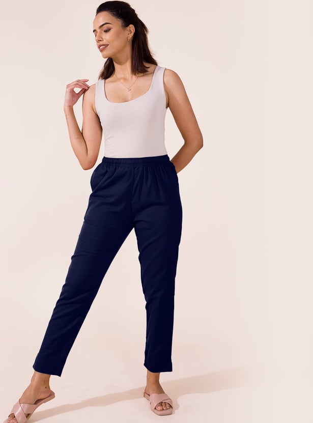 Buy GO COLORS Solid Slim Fit Straight Pants from Go_Colors at just INR ...