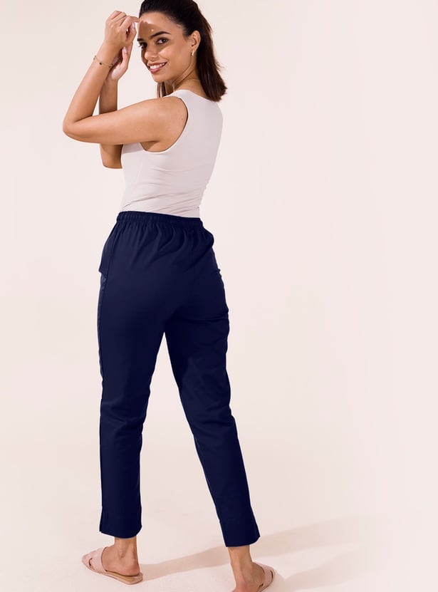 Buy GO COLORS Solid Slim Fit Straight Pants from Go_Colors at just INR ...