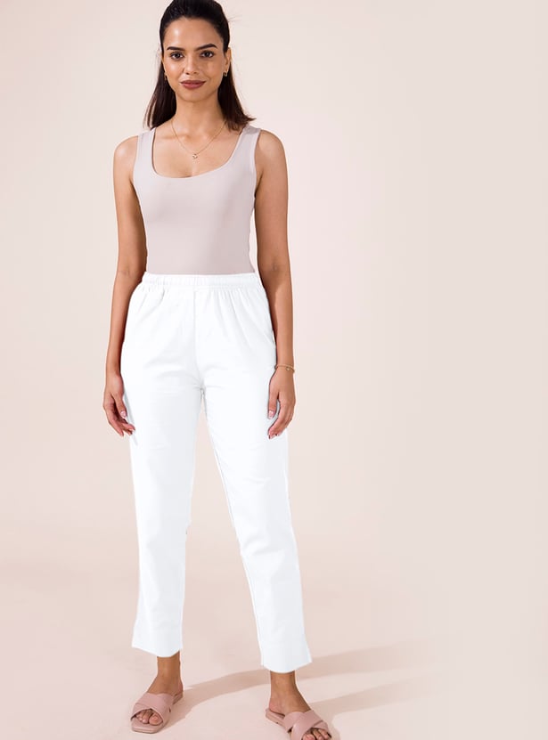 Buy GO COLORS Solid Slim Fit Straight Pants from Go_Colors at just INR ...
