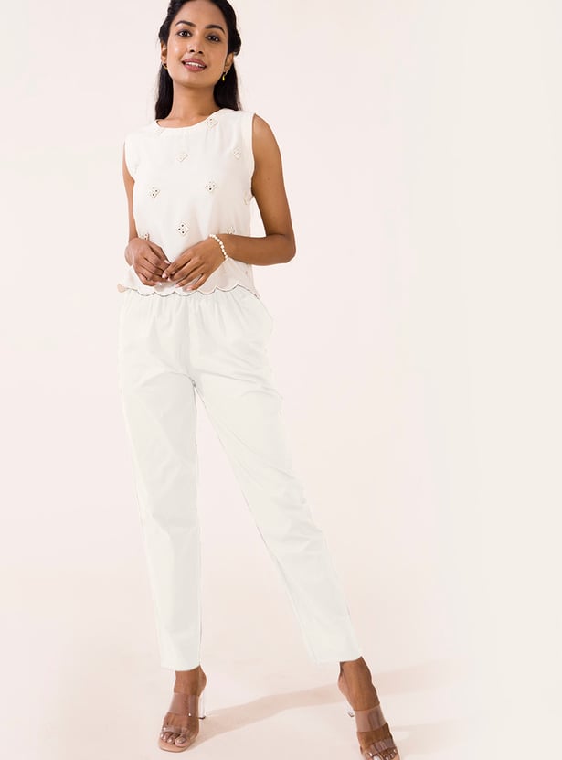 GO COLORS Solid Tapered Fit Straight Pants