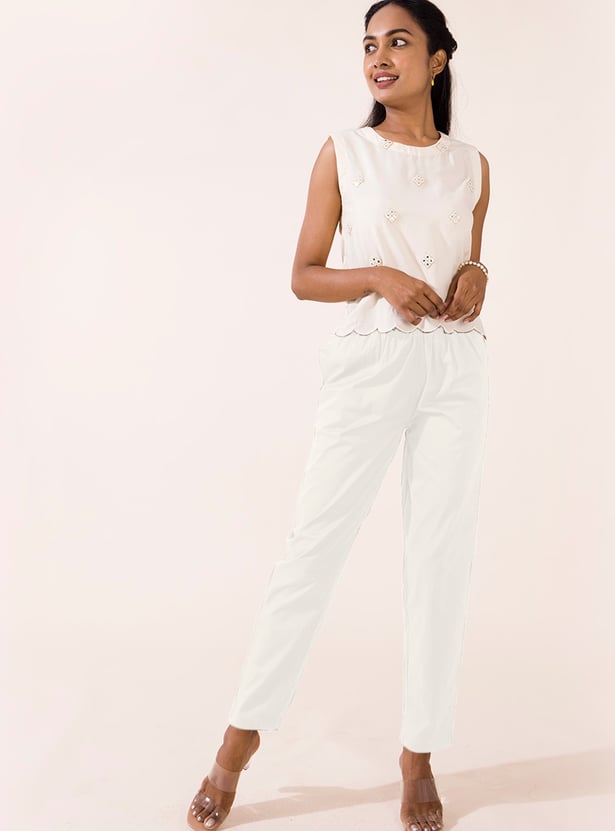 GO COLORS Solid Tapered Fit Straight Pants