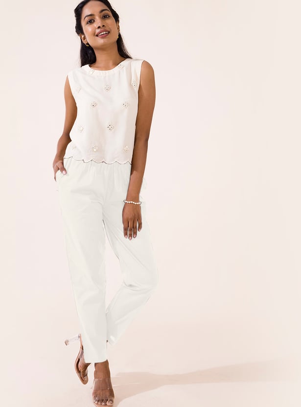 GO COLORS Solid Tapered Fit Straight Pants