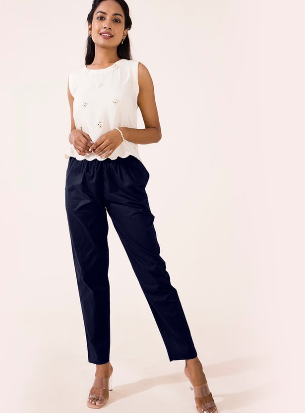 GO COLORS Solid Tapered Fit Straight Pants