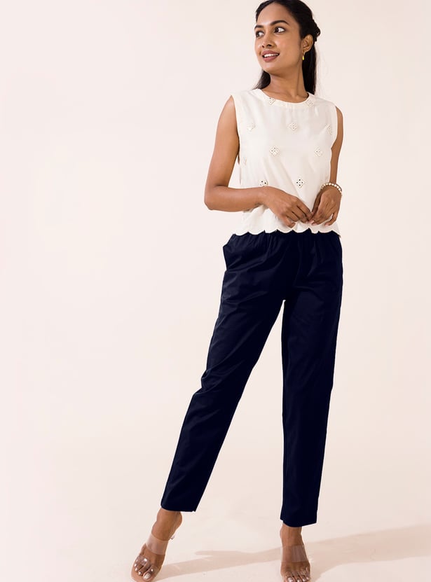 GO COLORS Solid Tapered Fit Straight Pants