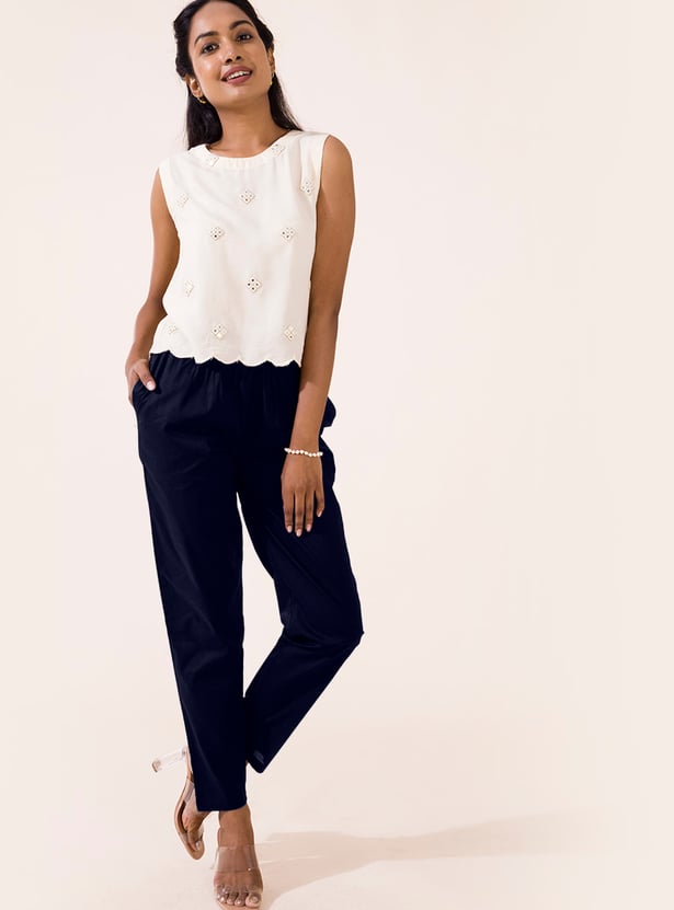 GO COLORS Solid Tapered Fit Straight Pants