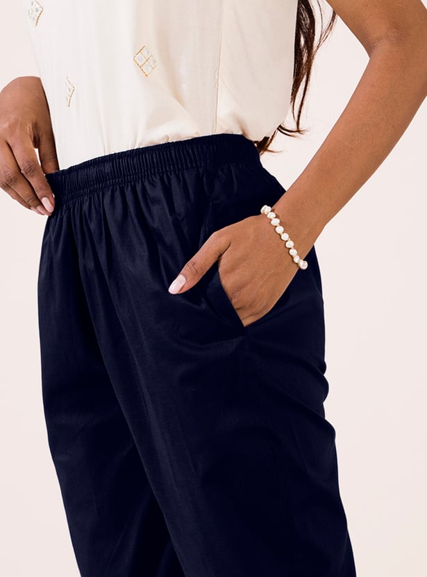 GO COLORS Solid Tapered Fit Straight Pants