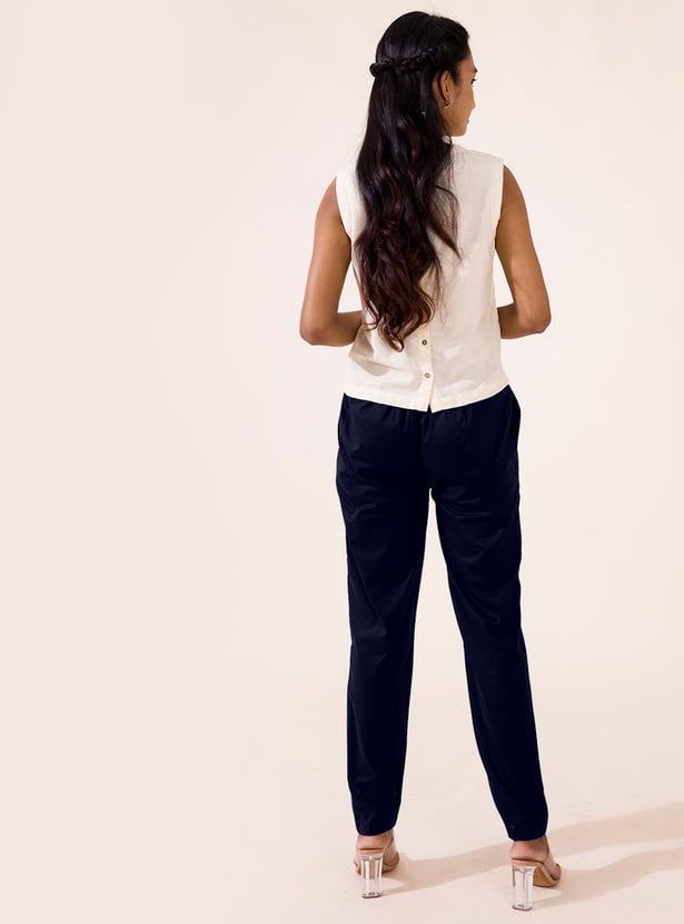 GO COLORS Solid Tapered Fit Straight Pants