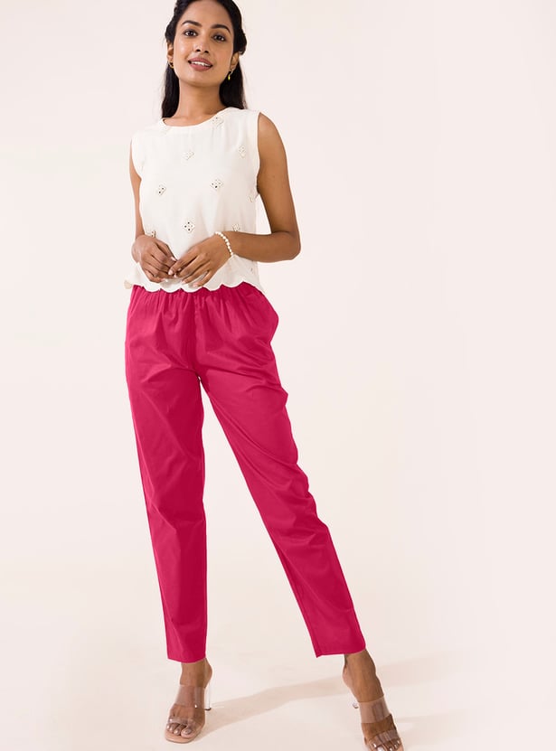 GO COLORS Solid Tapered Fit Straight Pants