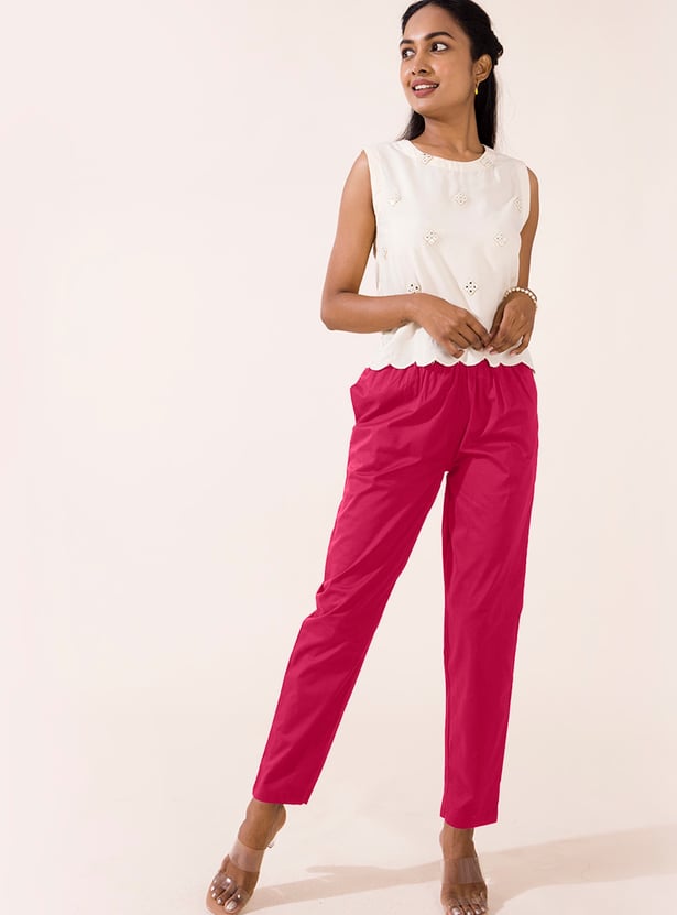 GO COLORS Solid Tapered Fit Straight Pants
