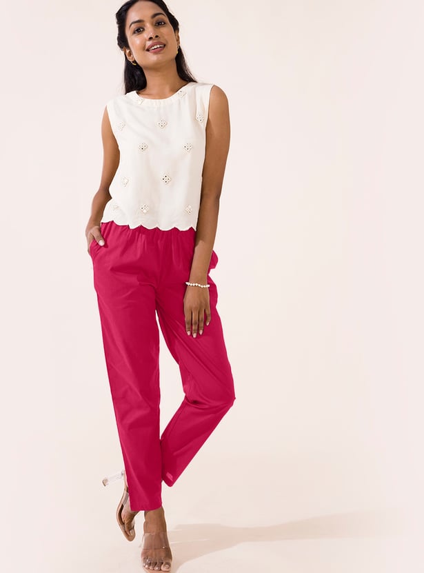 GO COLORS Solid Tapered Fit Straight Pants