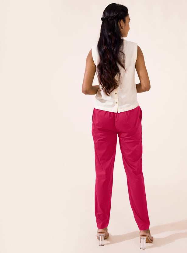 GO COLORS Solid Tapered Fit Straight Pants