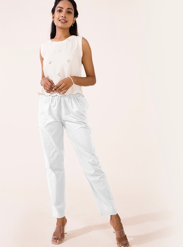 GO COLORS Solid Tapered Fit Straight Pants