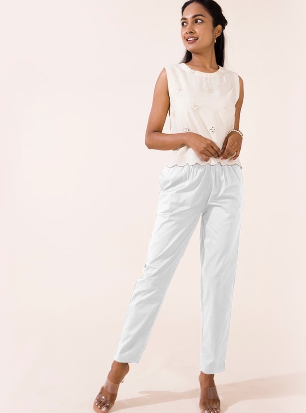 GO COLORS Solid Tapered Fit Straight Pants