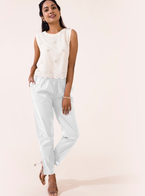 GO COLORS Solid Tapered Fit Straight Pants
