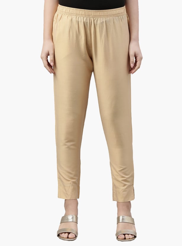 GO COLORS Solid Tapered Fit Metallic Pants