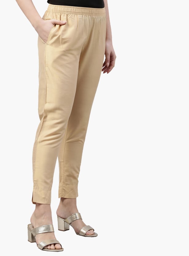 GO COLORS Solid Tapered Fit Metallic Pants