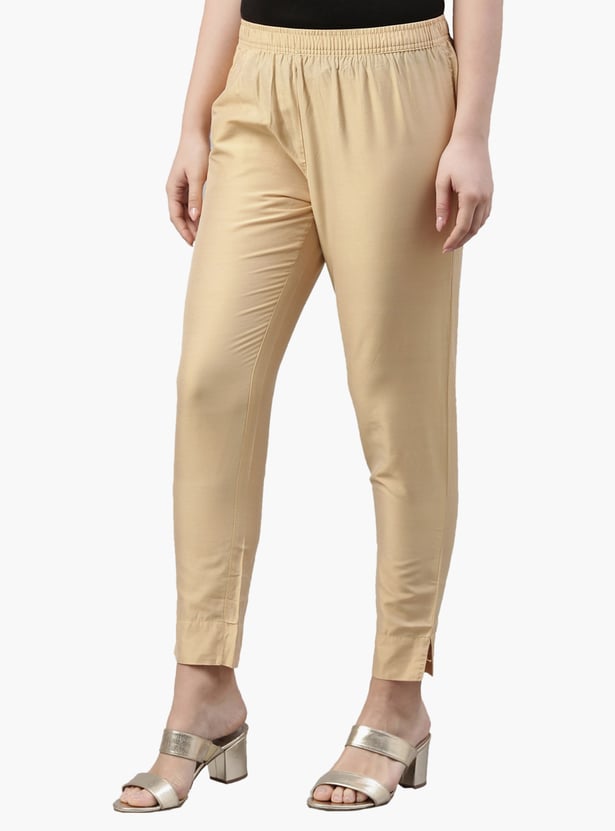 GO COLORS Solid Tapered Fit Metallic Pants